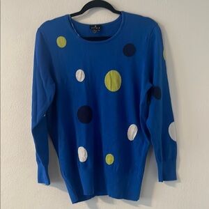 MARBLE Blue Sweater with Multicolor Dots Sz XL